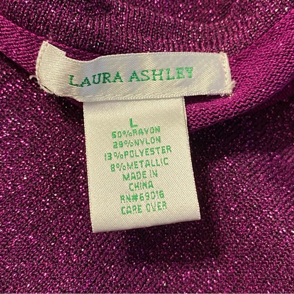 Laura Ashley PURPLE METALLIC GLITTER SWEATER TUNIC TOP Scoop Neck Sz Large  EUC - Picture 5 of 6